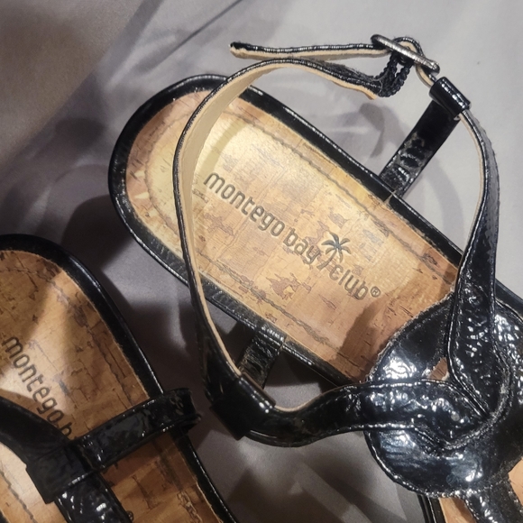 Montego Bay Black Wedge Sandals - Picture 2 of 4